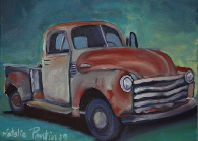 14 x 11 Vintage Truck Original Painting - Acrylic and Oil On Canvas