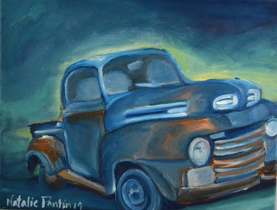 14 x 11 Vintage Truck Original Painting - Acrylic and Oil On Canvas