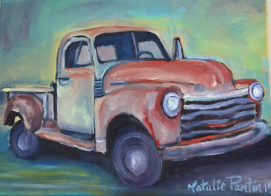 16 x 12 Vintage Truck Original Painting - Acrylic and Oil On Canvas