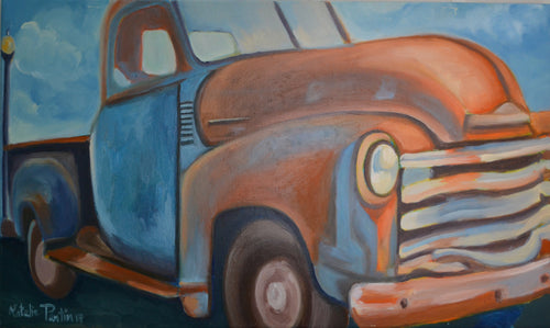 24 x 12 Vintage Truck Original Painting - Oil On Canvas