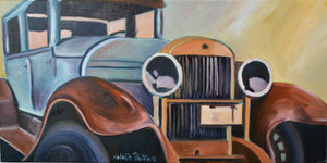 24 x 12 Vintage Car Original Painting - Oil On Canvas